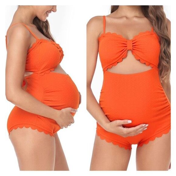 Orange Maternity Swim One Piece - Picture 1 of 13
